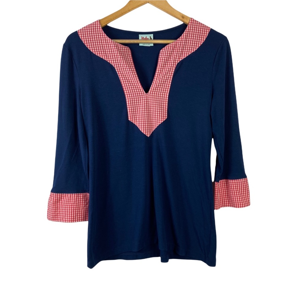 Haley & Hound top blouse casual top Collar detail neck Blue striped XS